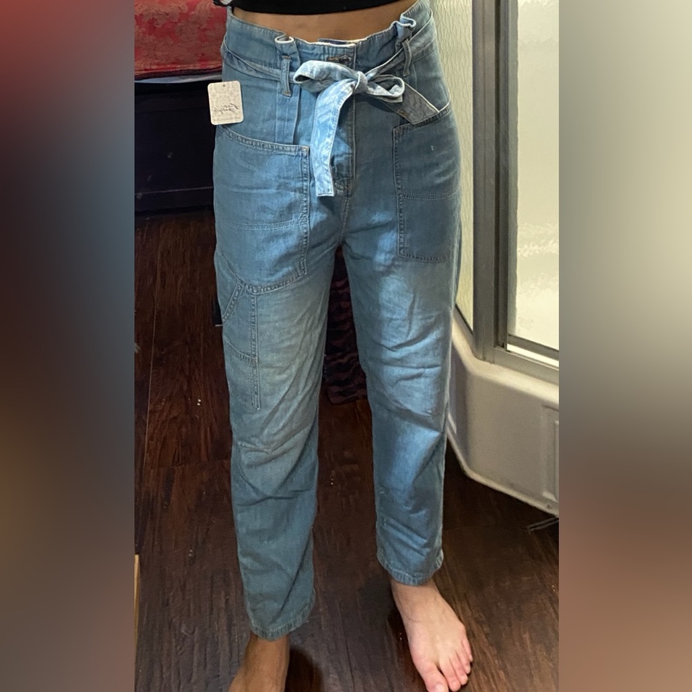 Free People high and tie waist, paper bag  jean, NWT